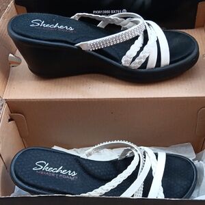 Skechers Black and White Wedge Sandals